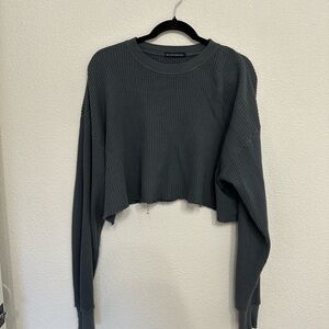 Brandy Melville Charcoal waffle knit Cropped Top long sleeve